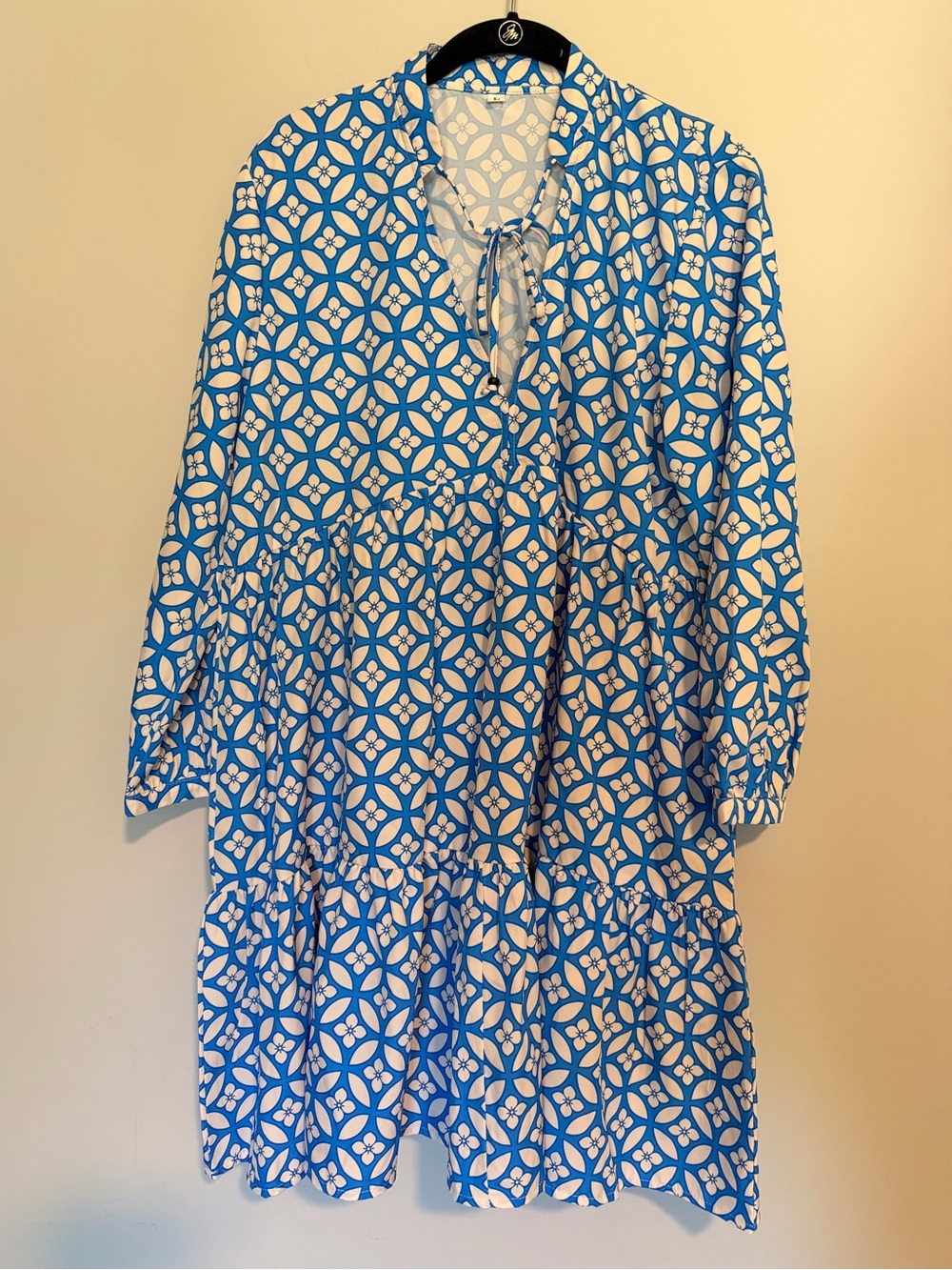 Boho Summer Geometic Print Mini Dress Blue SIze L